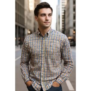 Saddlebred Mens Button Down Shirt Long‎ Sleeve Plaid Checkered Cotton Casual